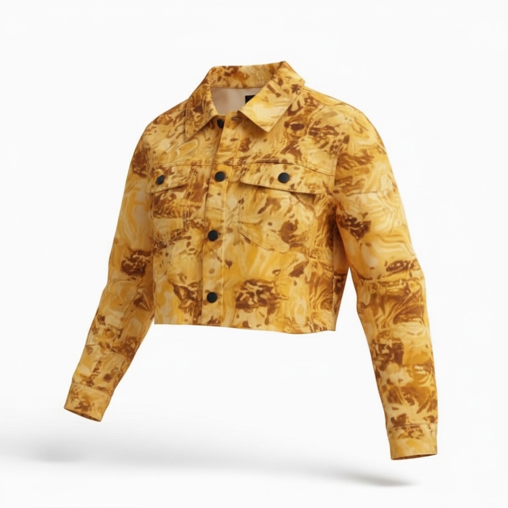 Wild Fable Yellow Abstract Floral Cotton Canvas Cropped Shacket - NWT XS - Picture 3 of 6